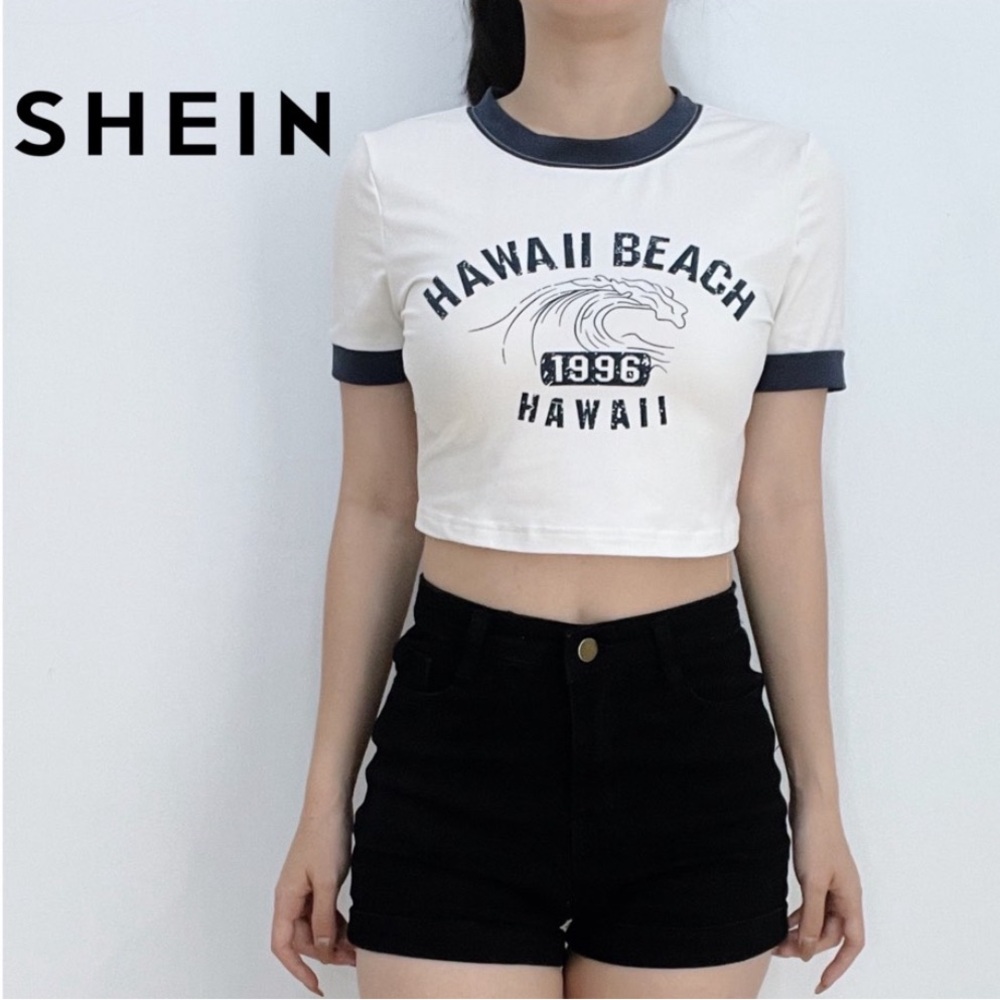 Hawaii beach graphic cropped tee shirt